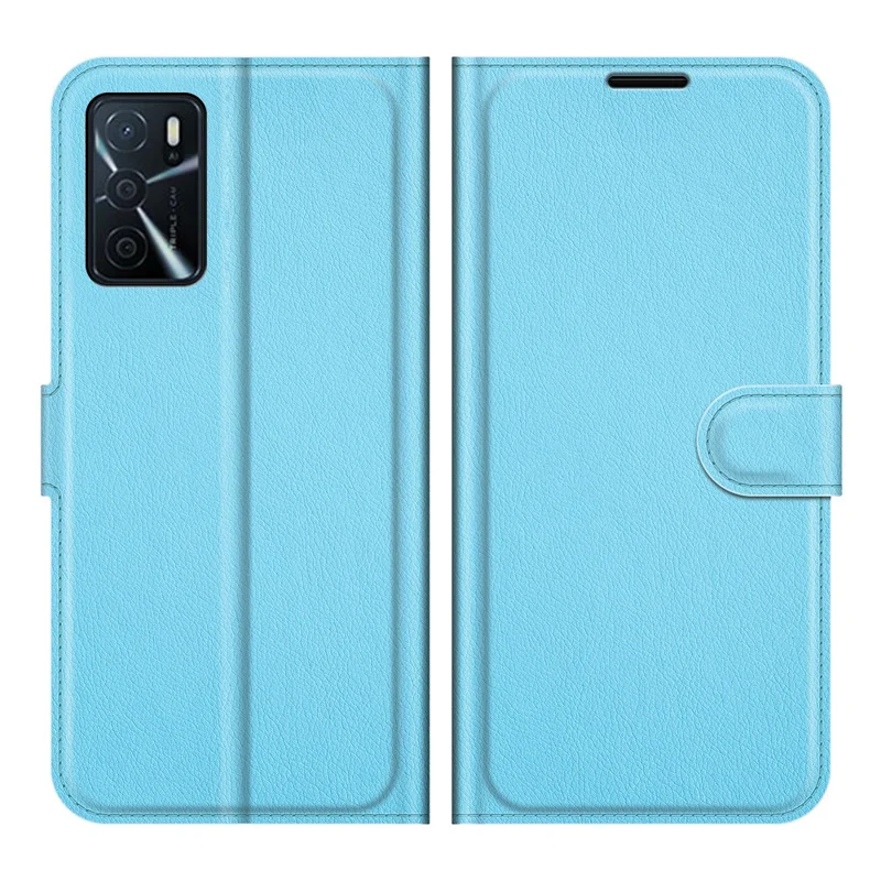 Folio Flip Litchi Skin Well-protected Leather Wallet Stand Design Cover for Oppo A16/A16s/A54s - Blue