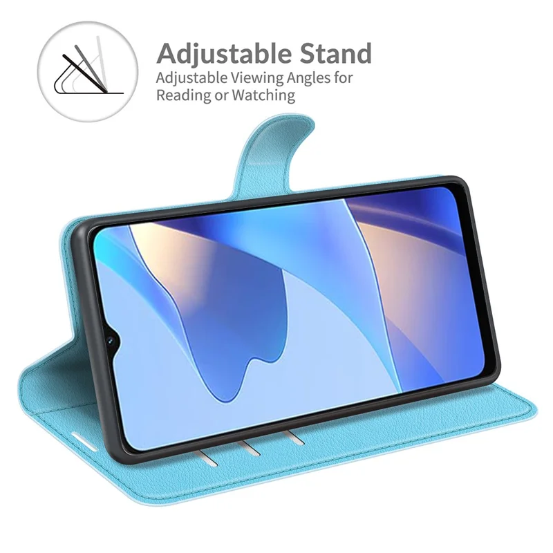 Folio Flip Litchi Skin Well-protected Leather Wallet Stand Design Cover for Oppo A16/A16s/A54s - Blue