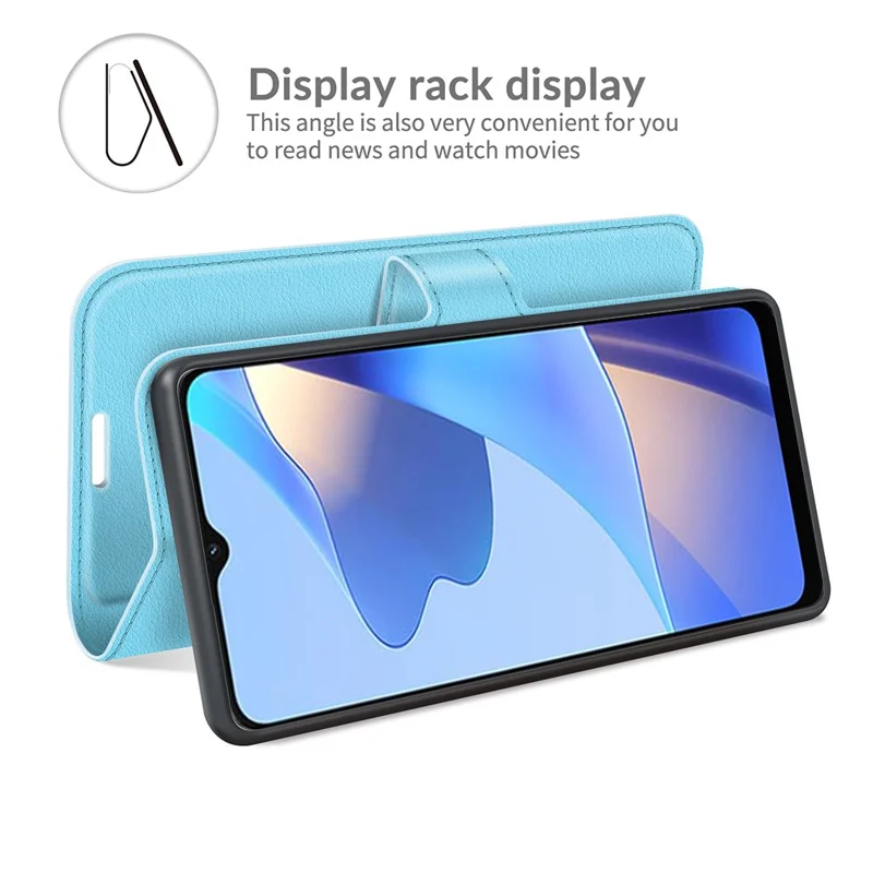 Folio Flip Litchi Skin Well-protected Leather Wallet Stand Design Cover for Oppo A16/A16s/A54s - Blue