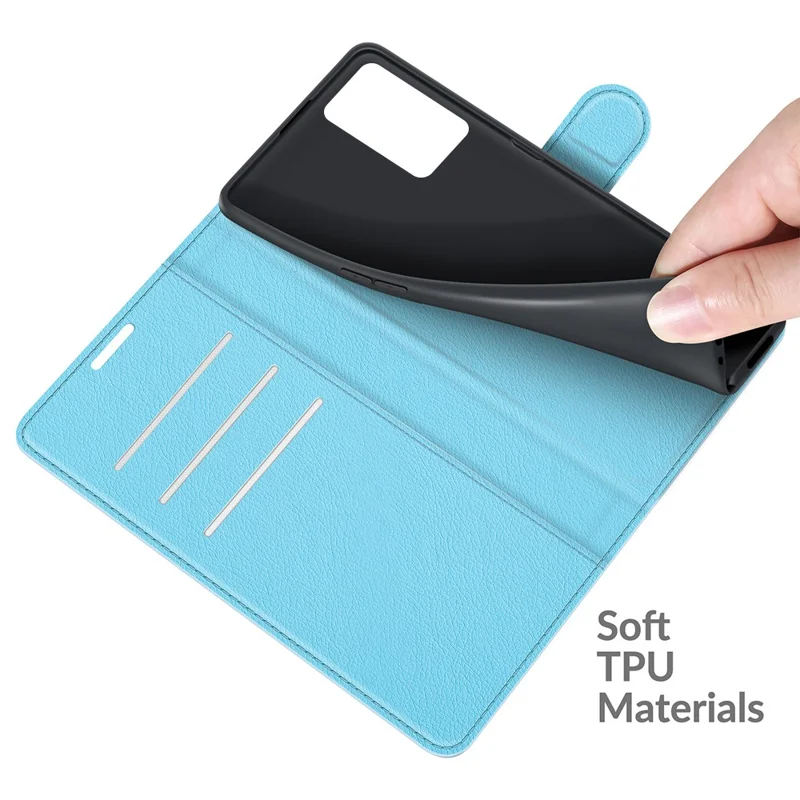 Folio Flip Litchi Skin Well-protected Leather Wallet Stand Design Cover for Oppo A16/A16s/A54s - Blue