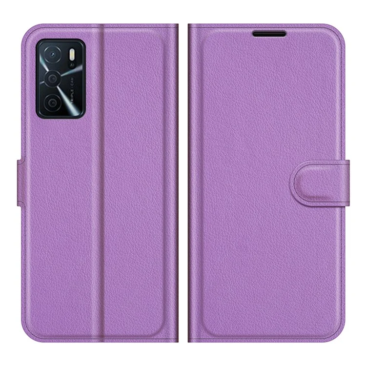 Folio Flip Litchi Skin Well-protected Leather Wallet Stand Design Cover for Oppo A16/A16s/A54s - Viola