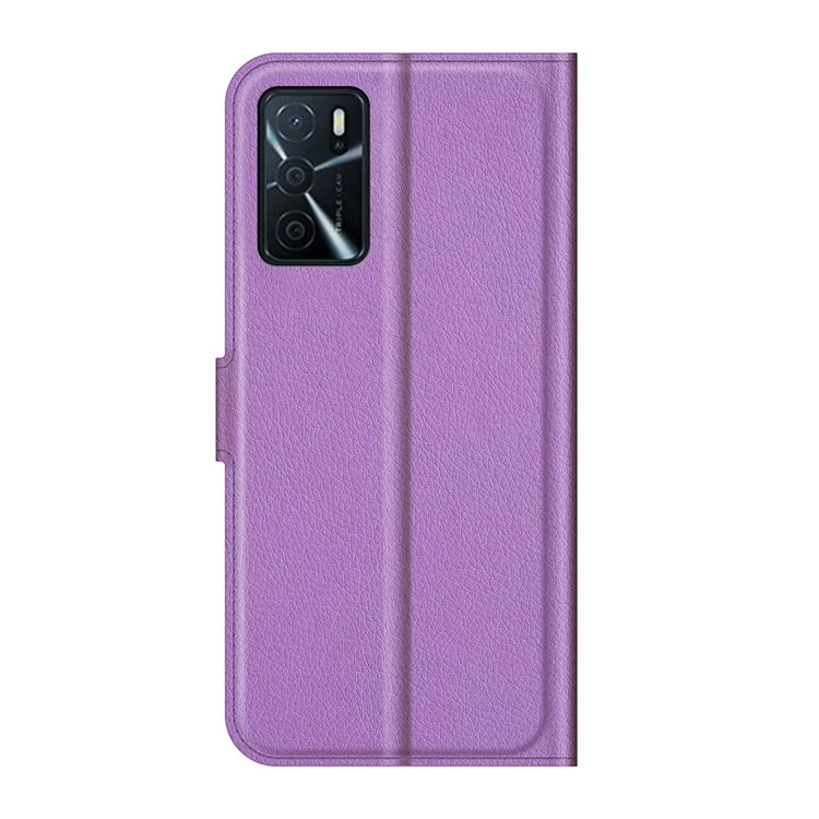 Folio Flip Litchi Skin Well-protected Leather Wallet Stand Design Cover for Oppo A16/A16s/A54s - Viola