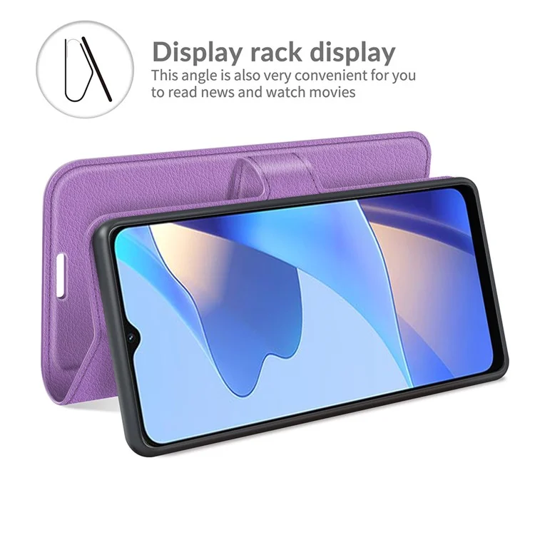 Folio Flip Litchi Skin Well-protected Leather Wallet Stand Design Cover for Oppo A16/A16s/A54s - Viola