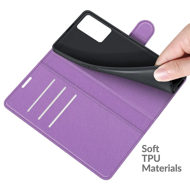 Folio Flip Litchi Skin Well-protected Leather Wallet Stand Design Cover for Oppo A16/A16s/A54s - Viola