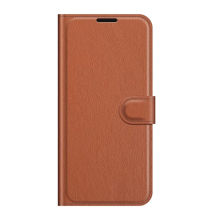 Кожаный кошелек-книжка с защитой Folio Flip Litchi для Oppo A16/A16s/A54s - коричневый