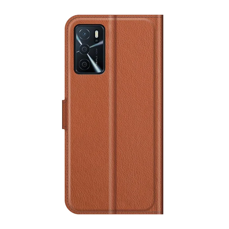 Кожаный кошелек-книжка с защитой Folio Flip Litchi для Oppo A16/A16s/A54s - коричневый