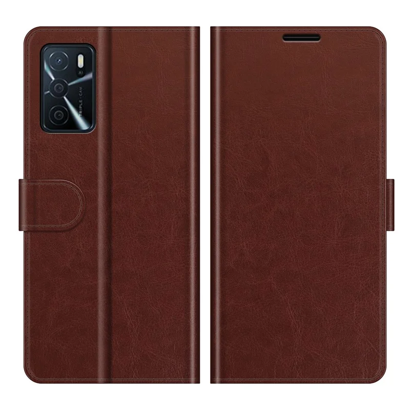 PU Leather Crazy Horse Texture Stand Wallet Design Magnetic Closure Phone Cover for Oppo A16/A16s/A54s - Brown