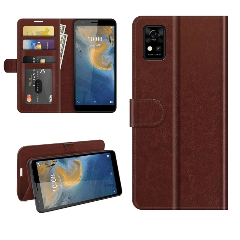 PU Leather Crazy Horse Texture Stand Wallet Design Magnetic Closure Phone Cover for Oppo A16/A16s/A54s - Brown