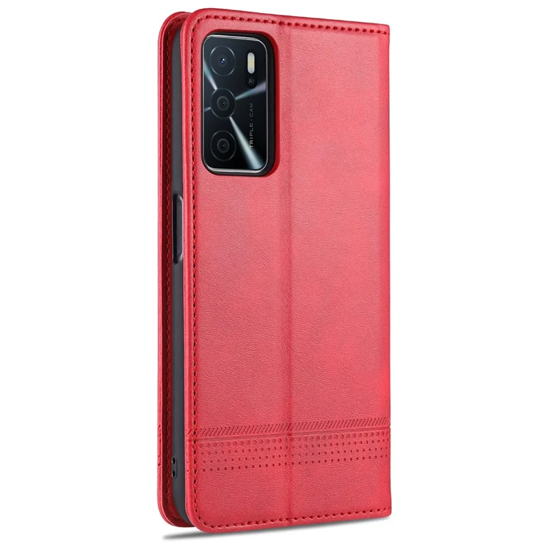 AZNS Shockproof Auto-absorbed Wallet Design PU Leather Folio Flip Phone Protective Case for OPPO A16 / A16s / A54s - Red
