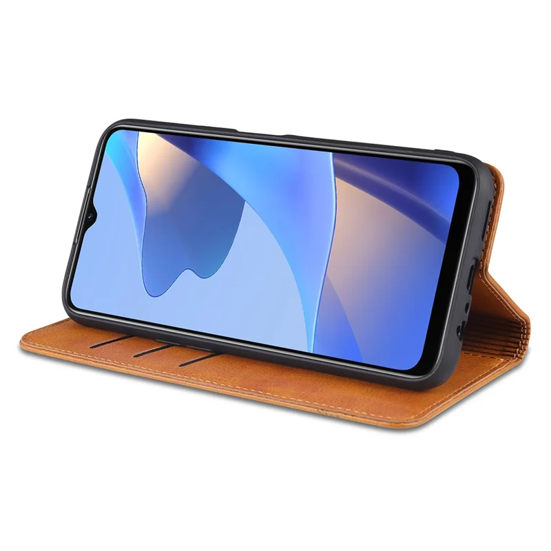 AZNS Shockproof Auto-absorbed Wallet Design PU Leather Folio Flip Phone Protective Case for OPPO A16 / A16s / A54s - Red