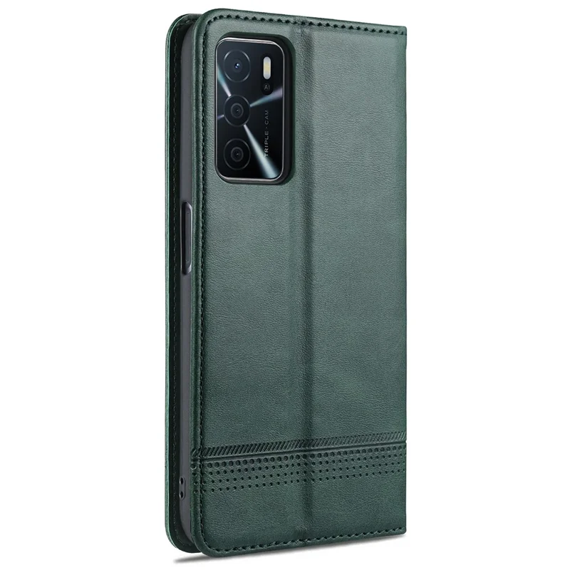 AZNS Shockproof Auto-absorbed Wallet Design PU Leather Folio Flip Phone Protective Case for OPPO A16 / A16s / A54s - Green
