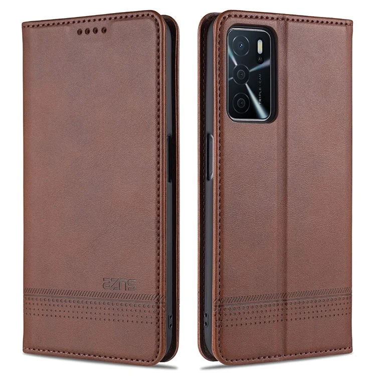 AZNS Étui de protection en cuir PU avec conception portefeuille antichoc et auto-absorbant pour OPPO A16 / A16s / A54s - Café