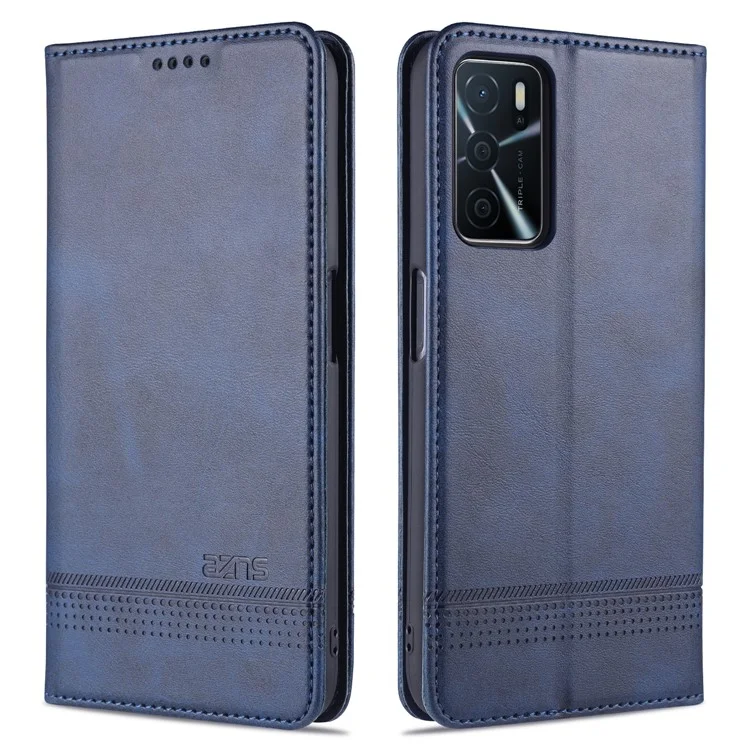 AZNS Capa de couro sintético à prova de choque e absorvida automaticamente para OPPO A16 / A16s / A54s - Azul