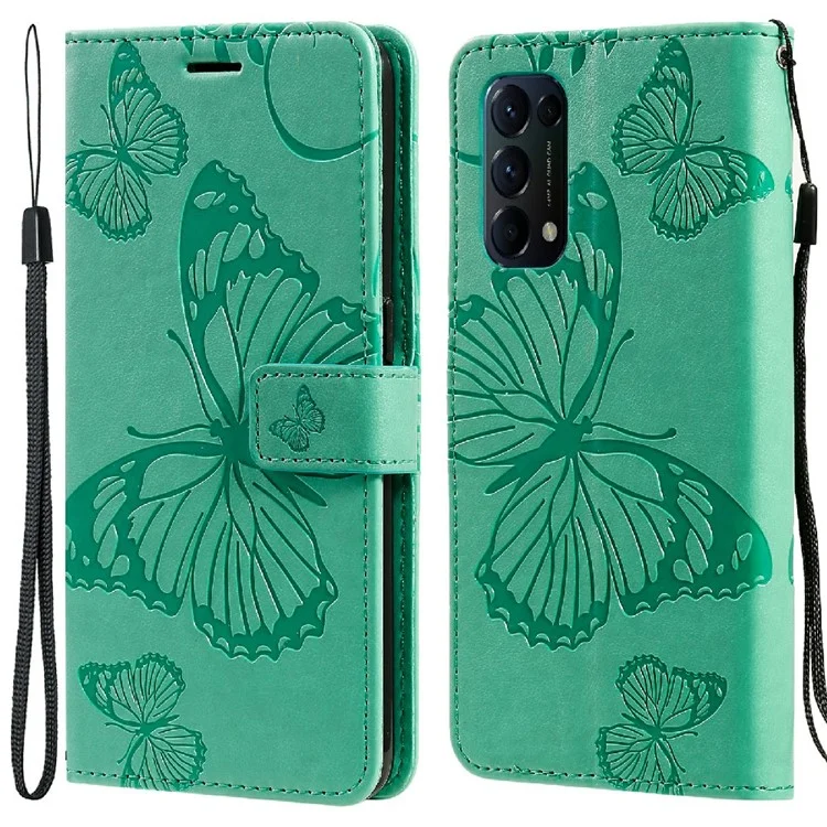 KT Imprimindo Série de Flores 2 Butterfly Padrões Imprimindo a Capa de Capa de Couro da Carteira de Grama Magnética Protetora à Prova de Choque Com Stand Para Oppo Reno5 4G/5G/Reno5 K/Find X3 Lite - Verde