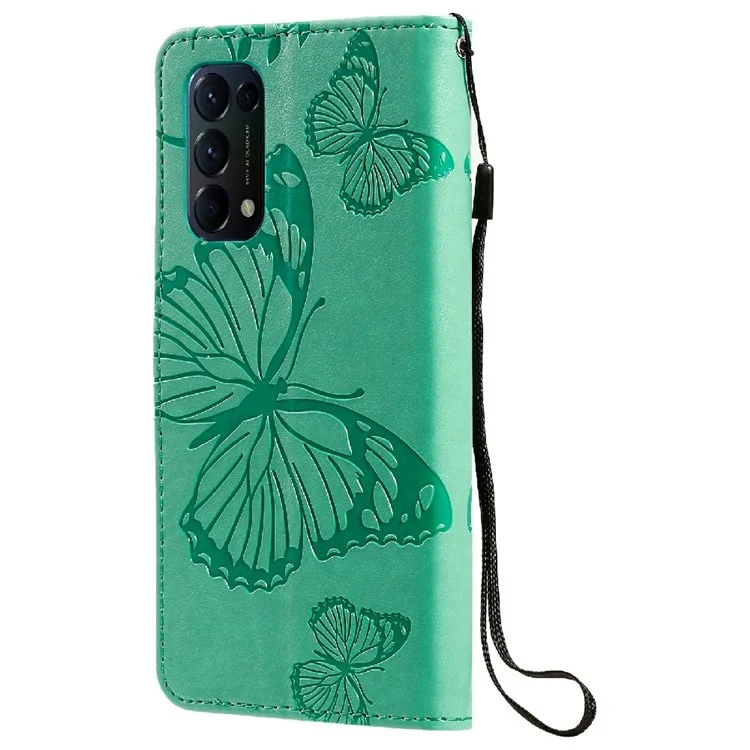 KT Imprimindo Série de Flores 2 Butterfly Padrões Imprimindo a Capa de Capa de Couro da Carteira de Grama Magnética Protetora à Prova de Choque Com Stand Para Oppo Reno5 4G/5G/Reno5 K/Find X3 Lite - Verde