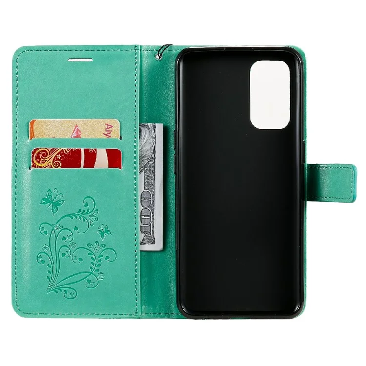 KT Imprimindo Série de Flores 2 Butterfly Padrões Imprimindo a Capa de Capa de Couro da Carteira de Grama Magnética Protetora à Prova de Choque Com Stand Para Oppo Reno5 4G/5G/Reno5 K/Find X3 Lite - Verde