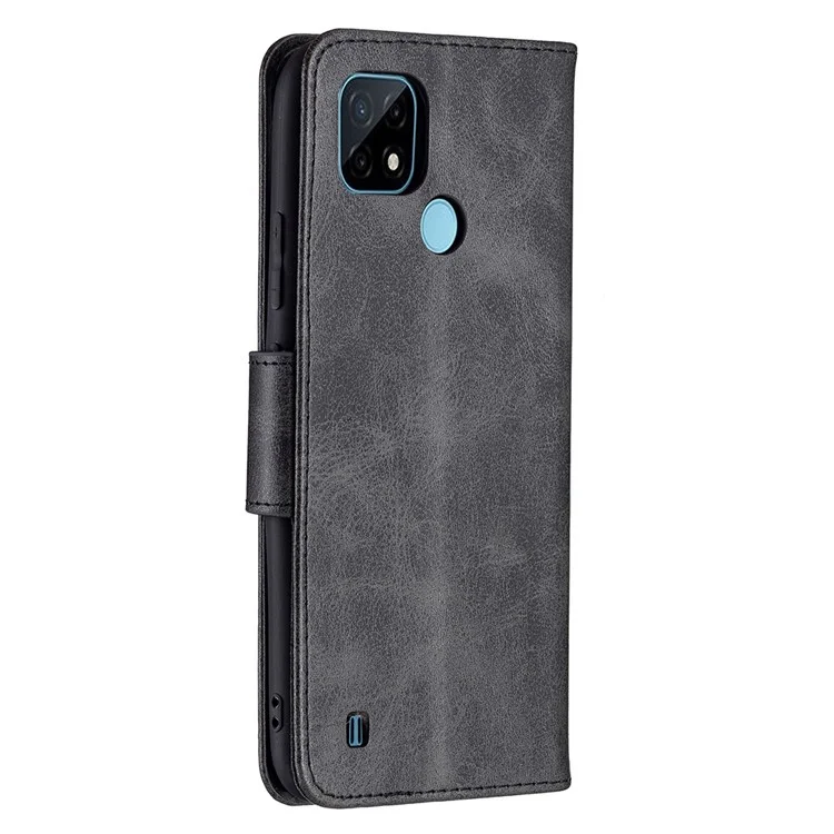 Fecho De Fecho Magnético Elegante PU Couro Smartphone Carteira De Carteira De Carteira [com Buraco De Impressão Digital] Para Realme C21 / C20 - Preto