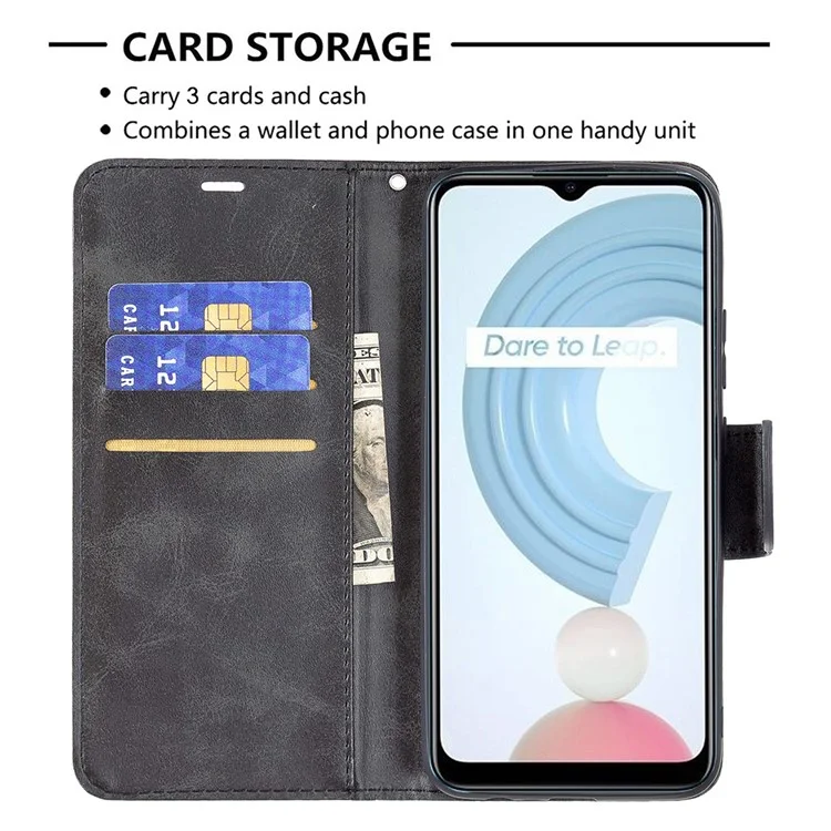 Magnetverschluss Verschluss Stilvoller PU-Leder Smartphone-Wallet-Stand-Fall [mit Fingerabdruckloch] Für REALME C21 / C20 - Schwarz