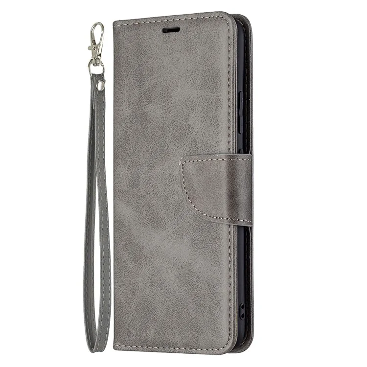 Magnetic Clasp Closure Stylish PU Leather Smartphone Wallet Stand Case [with Fingerprint Hole] for Realme C21/C20 - Grey