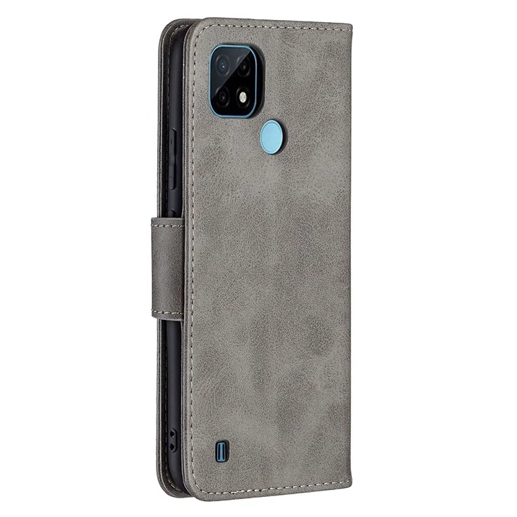 Magnetic Clasp Closure Stylish PU Leather Smartphone Wallet Stand Case [with Fingerprint Hole] for Realme C21/C20 - Grey