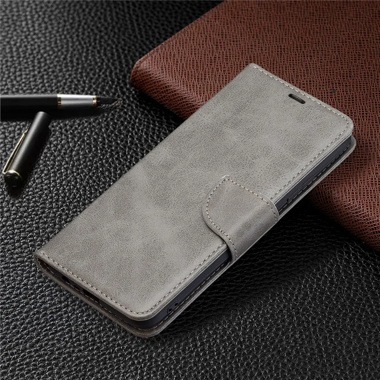Magnetic Clasp Closure Stylish PU Leather Smartphone Wallet Stand Case [with Fingerprint Hole] for Realme C21/C20 - Grey