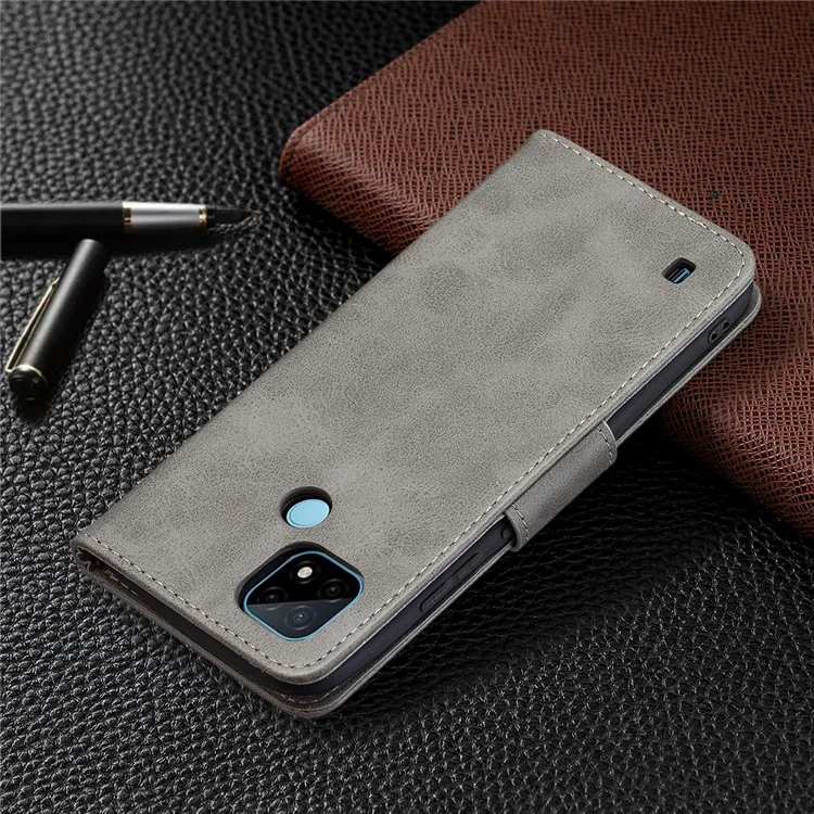 Magnetic Clasp Closure Stylish PU Leather Smartphone Wallet Stand Case [with Fingerprint Hole] for Realme C21/C20 - Grey