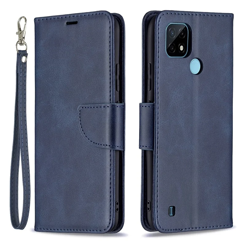 Magnetic Clasp Closure Stylish PU Leather Smartphone Wallet Stand Case [with Fingerprint Hole] for Realme C21/C20 - Blue