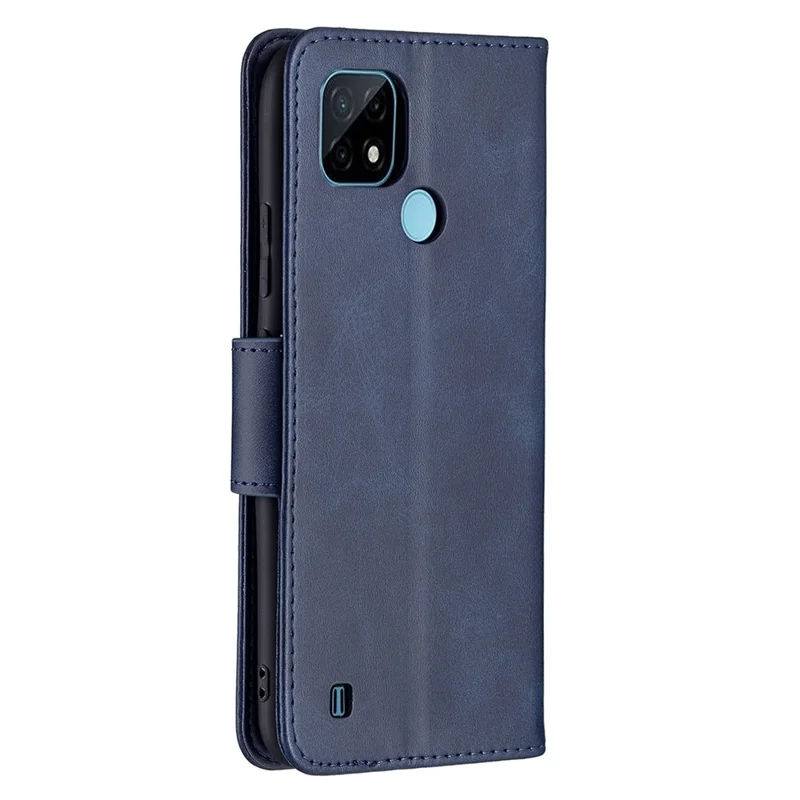 Magnetic Clasp Closure Stylish PU Leather Smartphone Wallet Stand Case [with Fingerprint Hole] for Realme C21/C20 - Blue