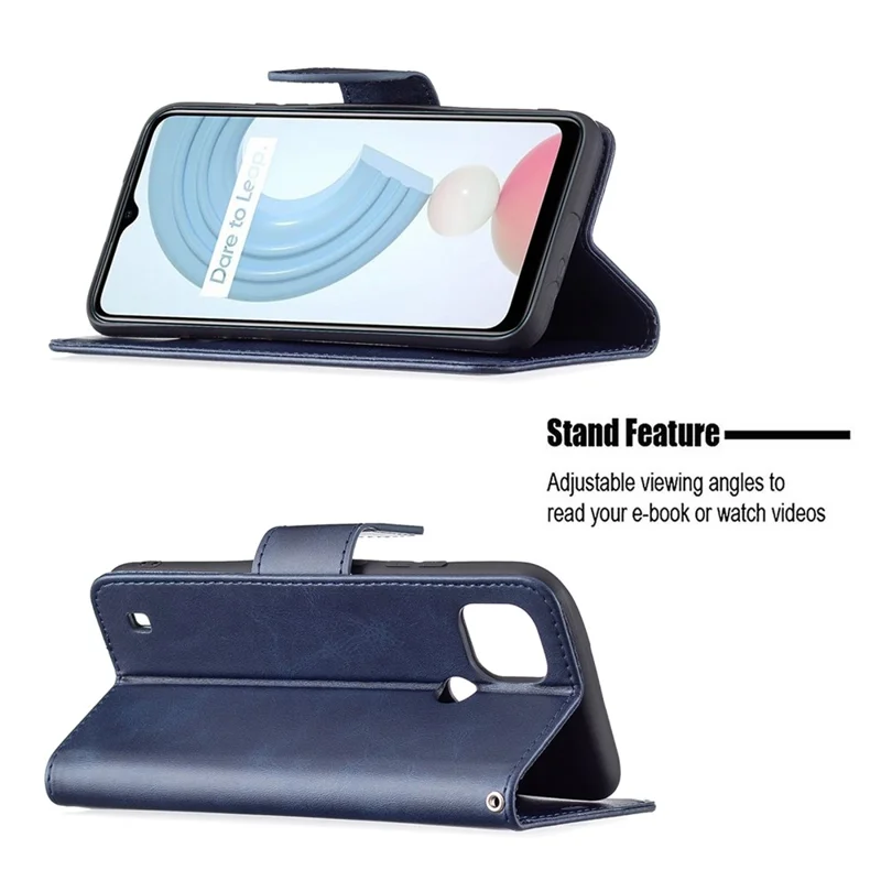 Magnetic Clasp Closure Stylish PU Leather Smartphone Wallet Stand Case [with Fingerprint Hole] for Realme C21/C20 - Blue
