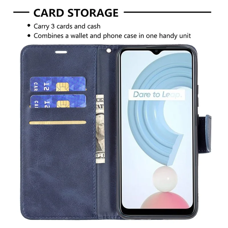 Magnetic Clasp Closure Stylish PU Leather Smartphone Wallet Stand Case [with Fingerprint Hole] for Realme C21/C20 - Blue