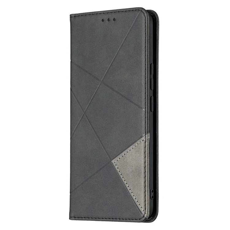 For Realme 8 / 8 Pro Rhombus-Like Imprinting Drop-Proof Leather Stand Case Card Holder Shell - Black