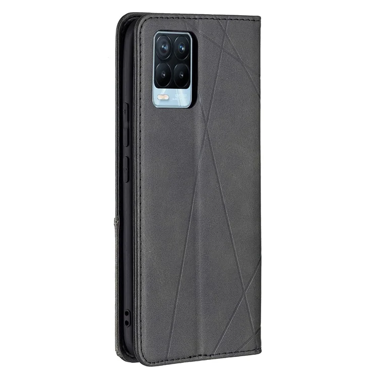 For Realme 8 / 8 Pro Rhombus-Like Imprinting Drop-Proof Leather Stand Case Card Holder Shell - Black