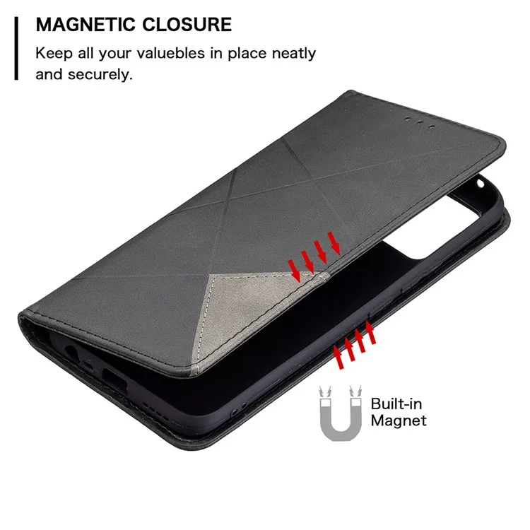For Realme 8 / 8 Pro Rhombus-Like Imprinting Drop-Proof Leather Stand Case Card Holder Shell - Black