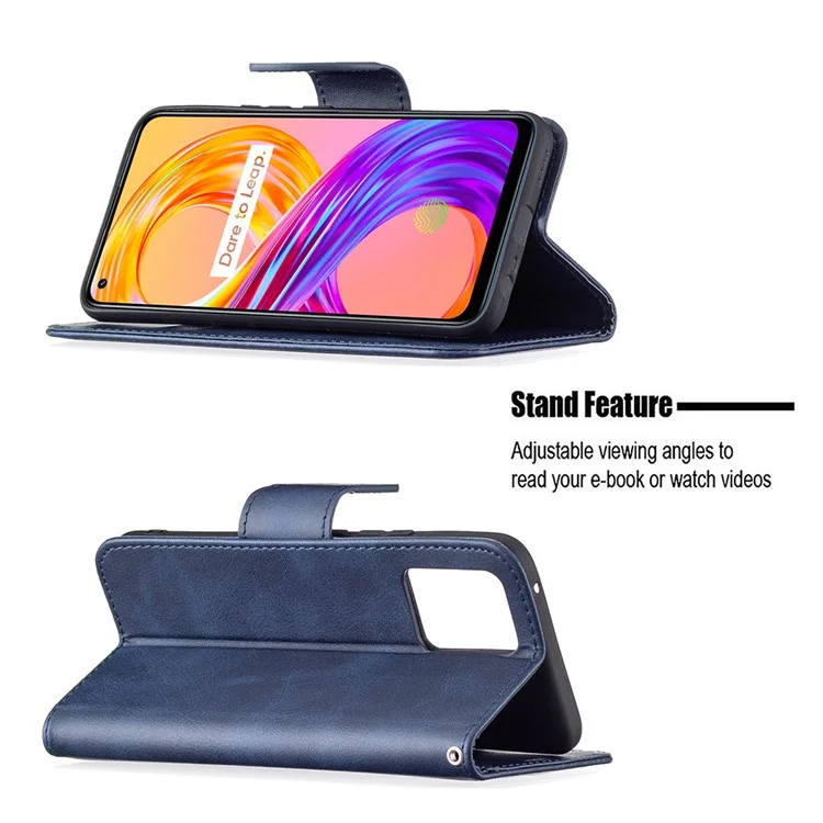 360 ° Cobertura Completa Stylish PU Couro Smartphone Carteira De Carteira Para Realme 8/8 Pro - Azul