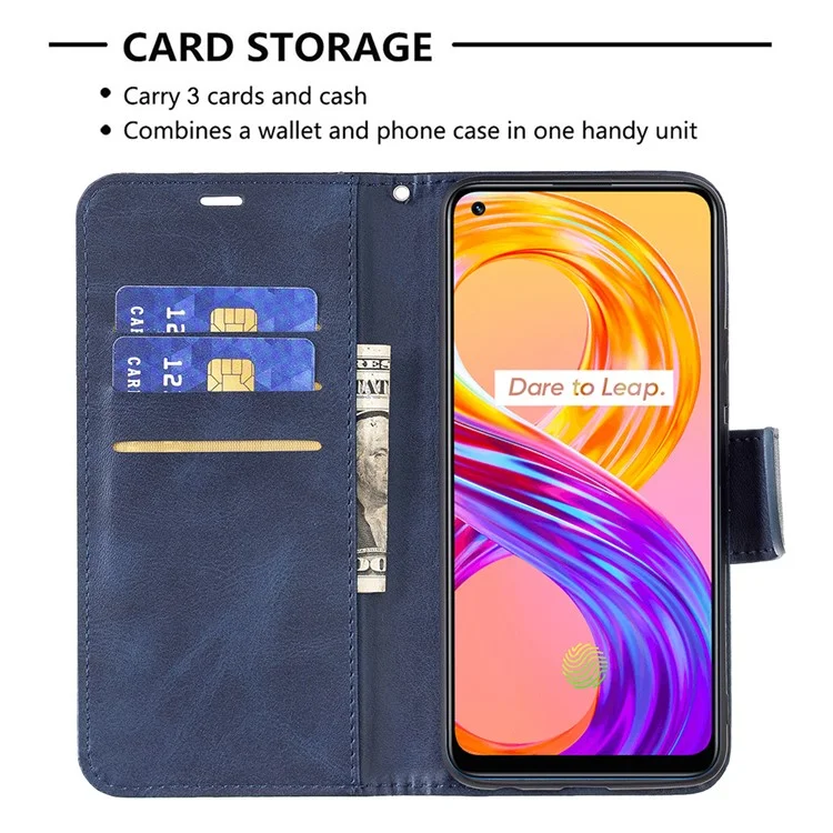 360 ° Cobertura Completa Stylish PU Couro Smartphone Carteira De Carteira Para Realme 8/8 Pro - Azul