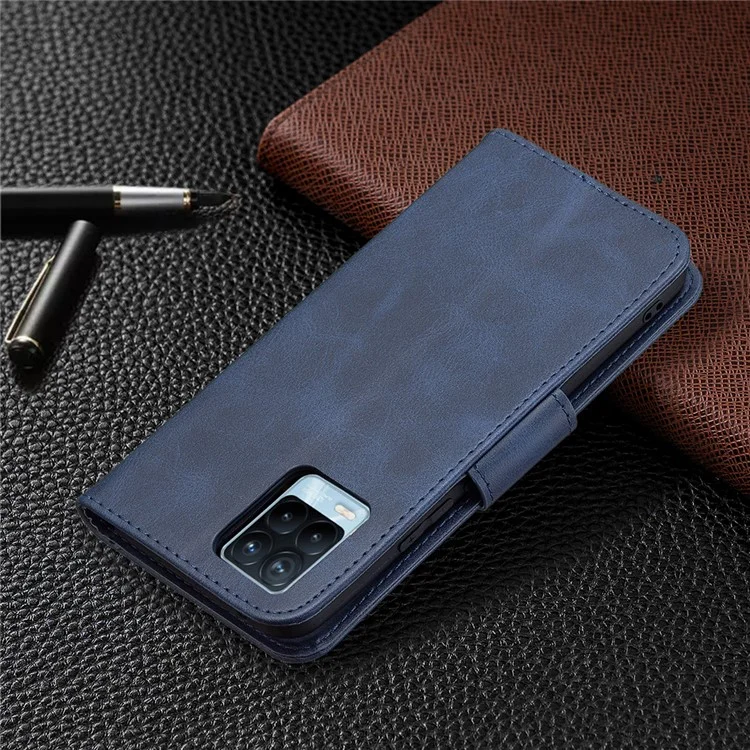 360 ° Cobertura Completa Stylish PU Couro Smartphone Carteira De Carteira Para Realme 8/8 Pro - Azul