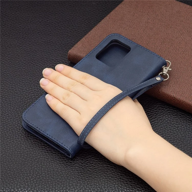 360 ° Cobertura Completa Stylish PU Couro Smartphone Carteira De Carteira Para Realme 8/8 Pro - Azul