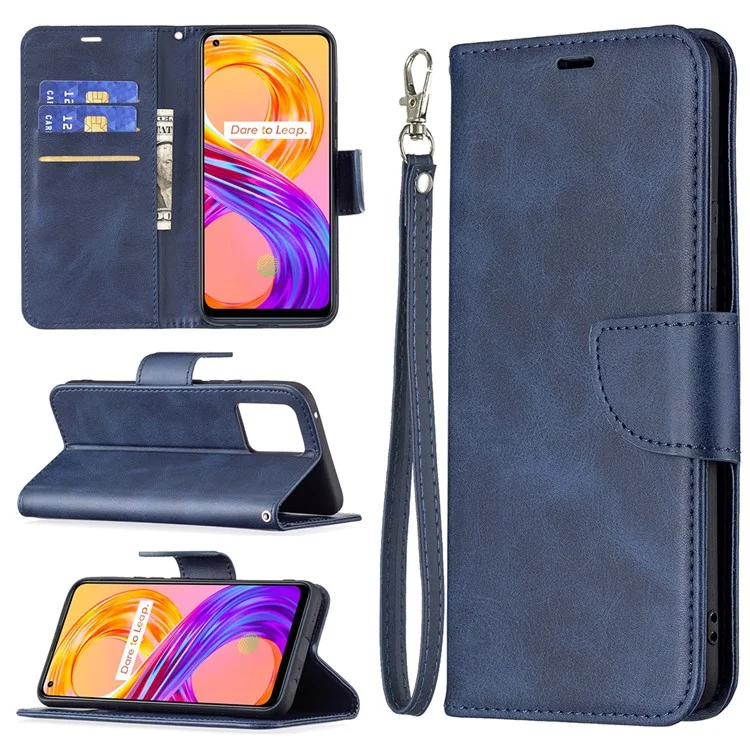 360 ° Cobertura Completa Stylish PU Couro Smartphone Carteira De Carteira Para Realme 8/8 Pro - Azul