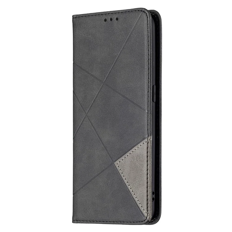 For Oppo Reno5 4G / Reno5 5G / Reno5 K / Find X3 Lite Rhombus-Like Imprinting Leather Stand Case Shell with Card Holder Design - Black