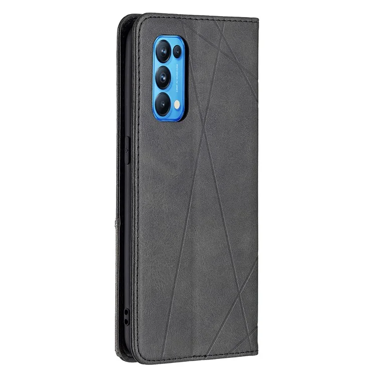For Oppo Reno5 4G / Reno5 5G / Reno5 K / Find X3 Lite Rhombus-Like Imprinting Leather Stand Case Shell with Card Holder Design - Black