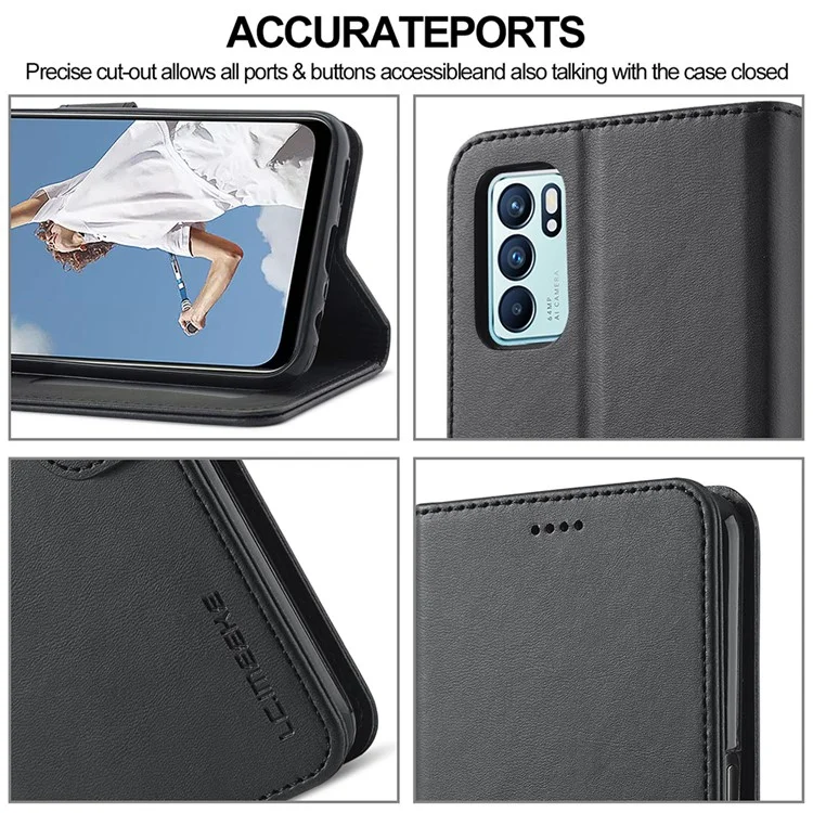 LC.IMEEKE Étui Portefeuille en Cuir avec Support pour Oppo Reno6 5G - Noir