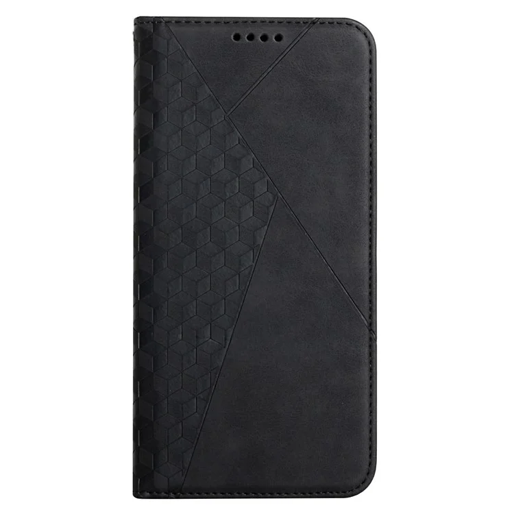 Skin-touch Feel Fall Prevention Geometric Pattern Auto-absorbed Leather Case with Stand Wallet for Oppo A54 5G/A74 5G/A93 5G - Black