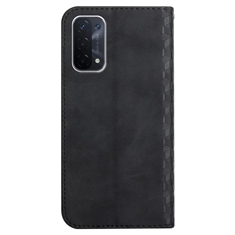 Skin-touch Feel Fall Prevention Geometric Pattern Auto-absorbed Leather Case with Stand Wallet for Oppo A54 5G/A74 5G/A93 5G - Black