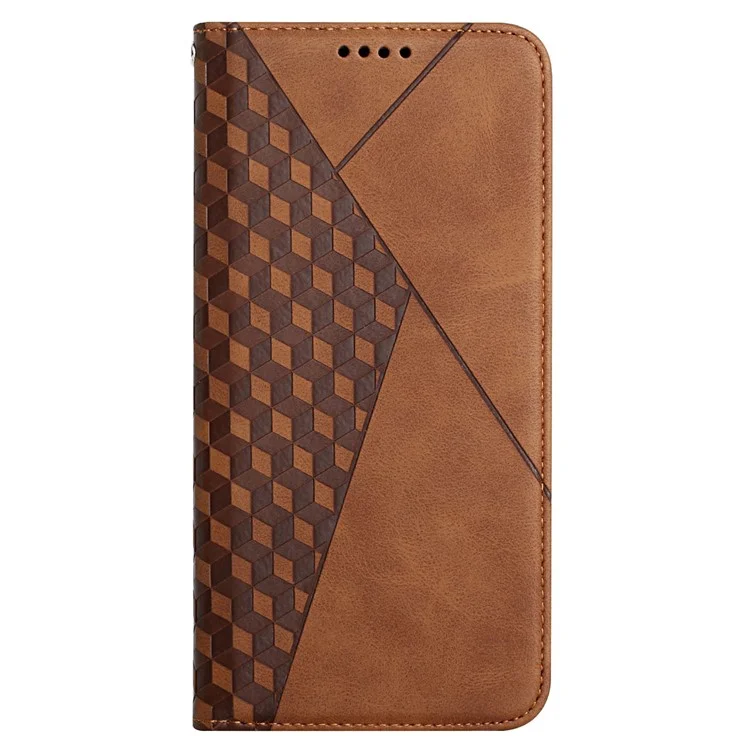 Geometric Pattern Skin-Touch Feeling Magnetic Absorption Wallet Leather Phone Case with Stand for Oppo A94 5G/A95 5G/F19 Pro+ 5G/Reno5 Z - Brown
