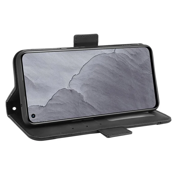 Multiple Card Slots Leather Case with Wallet Stand for Realme GT Master - Black