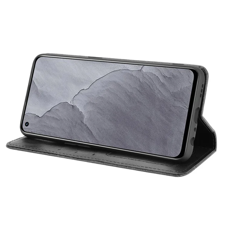 Vintage Style Auto-absorbed Folio Flip Leather Phone Case Shell mit Wallet Stand für Realme GT Master - Schwarz