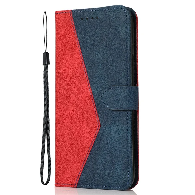 Capa de telefone de couro com carteira anti-queda e anti-arranhões em duas cores com alça para Oppo A94 5G/A95 5G/F19 Pro+ 5G/Reno5 Z - Vermelho/Azul 