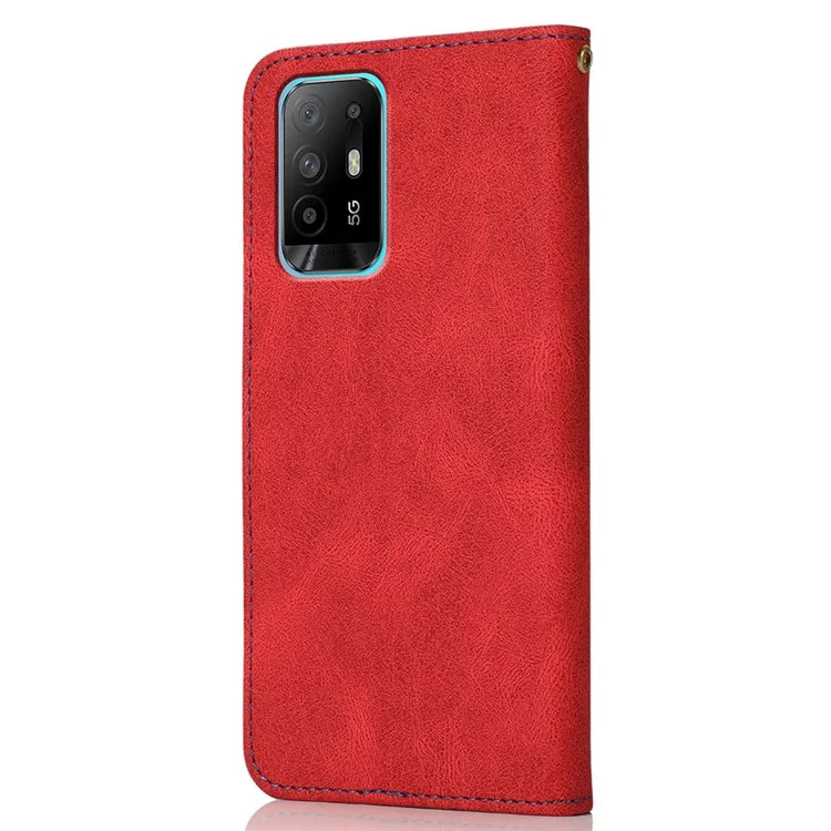 Capa de telefone de couro com carteira anti-queda e anti-arranhões em duas cores com alça para Oppo A94 5G/A95 5G/F19 Pro+ 5G/Reno5 Z - Vermelho/Azul 