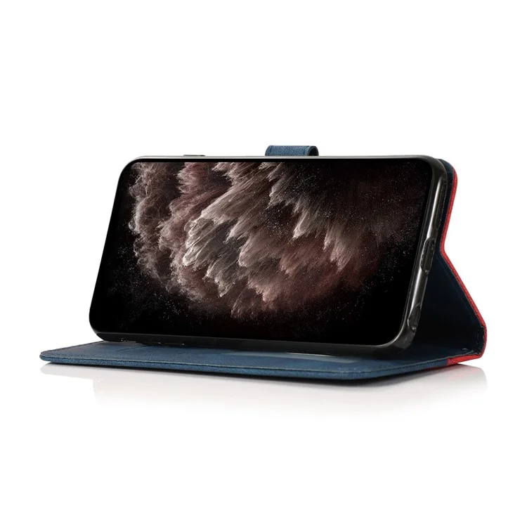 Capa de telefone de couro com carteira anti-queda e anti-arranhões em duas cores com alça para Oppo A94 5G/A95 5G/F19 Pro+ 5G/Reno5 Z - Vermelho/Azul 
