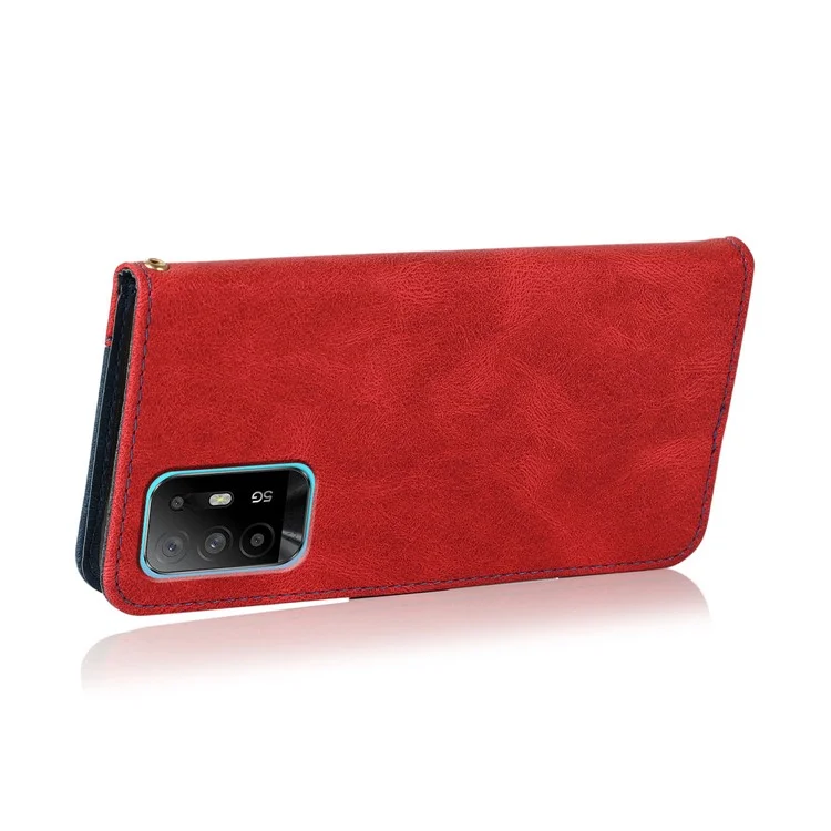 Capa de telefone de couro com carteira anti-queda e anti-arranhões em duas cores com alça para Oppo A94 5G/A95 5G/F19 Pro+ 5G/Reno5 Z - Vermelho/Azul 